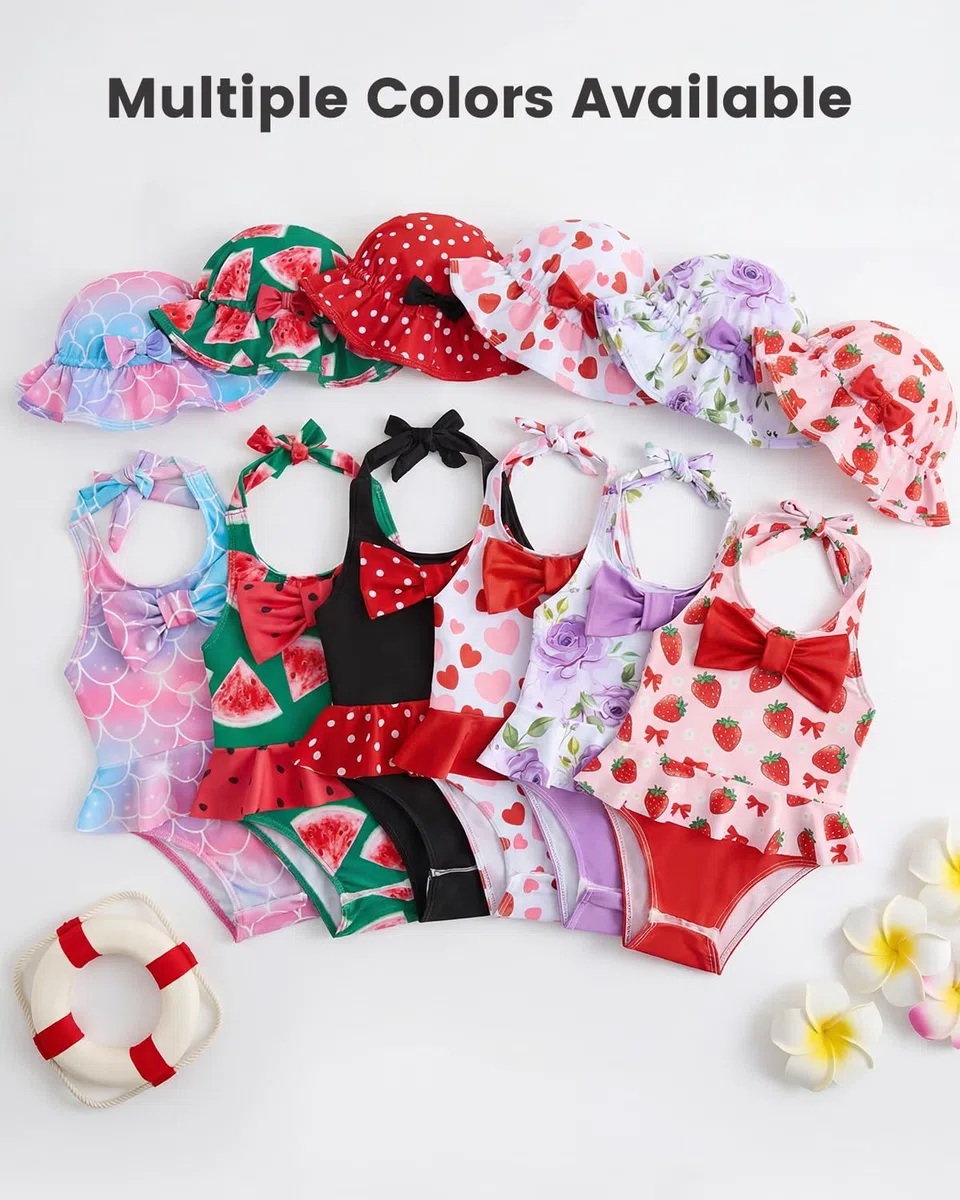 JiAmy Ensemble de bain pour nouveau-né fille avec joli chapeau sans manches Maillot de bain une pièce avec nœud papillon Maillot de bain d'été 0-24 mois