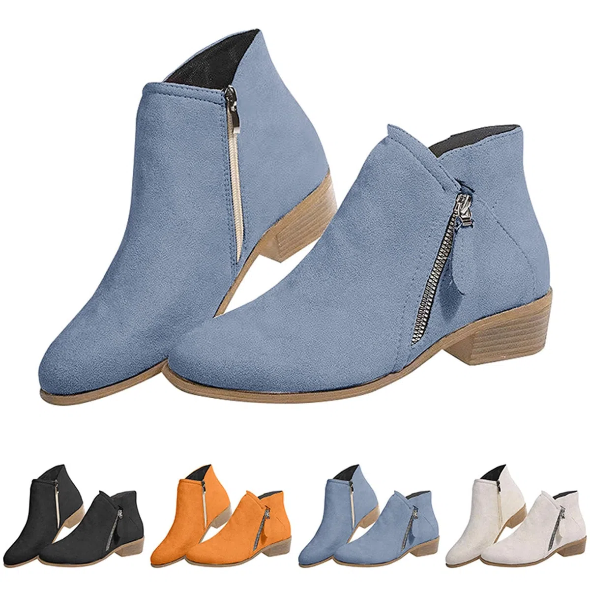 Generisch Bottines Chelsea élégantes pour femme - Avec talon élégant - En daim - Avec fermeture éclair - Bottes de travail basses - Couleur unie - Confortables - Bottes de loisirs
