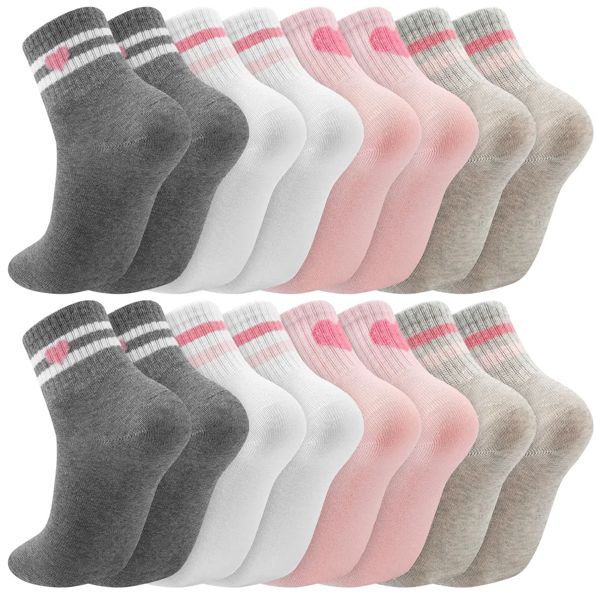 Utensilsto Lot de 8 paires de chaussettes pour enfant fille - Chaussettes de sport en coton avec rayures rétro - Cœurs - Pour l'école, le sport et la vie quotidienne