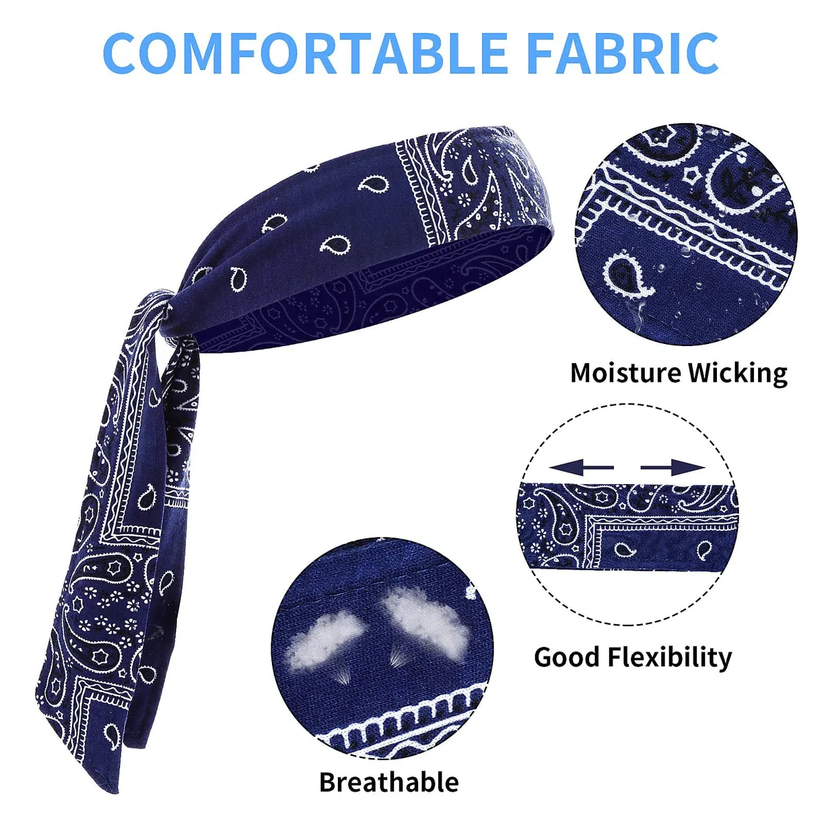 Lot de 2 Bandeau Cheveux Elastique Bandana de Sport Headband Basket-Ball Football Cyclisme Décor pour Poignet