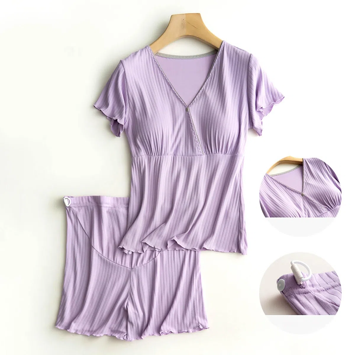 Generisch Pyjama lumineux et confortable - Vêtement de nuit d'allaitement - Ensemble pyjama de grossesse pour les mères allaitantes - Vêtement de détente post-partum avec soutien-gorge intégré