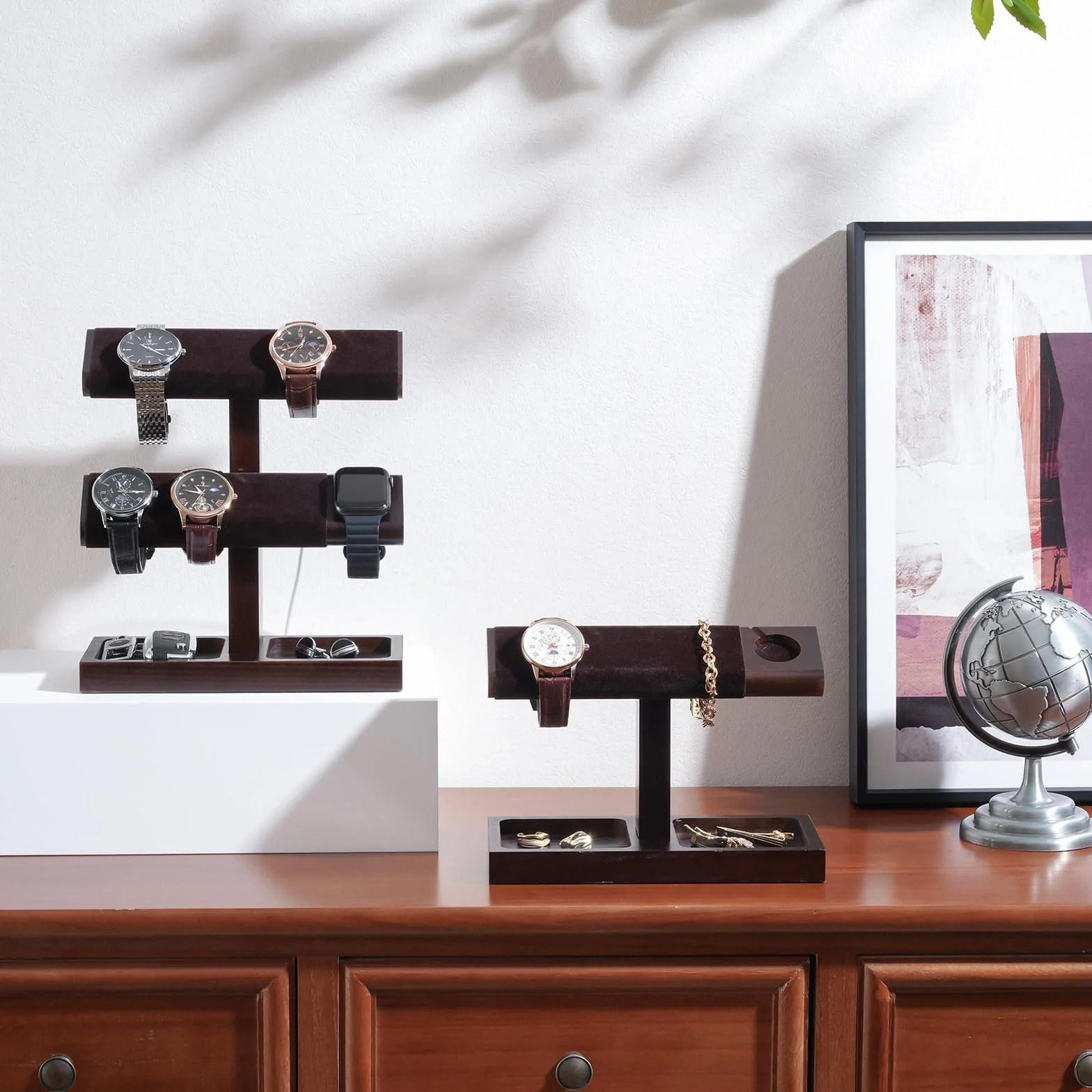 ProCase Support Montre Bois, Présentoir Montre, avec Un Emplacement de Chargement, Porte Bracelet -1 Niveau, Marron Foncé