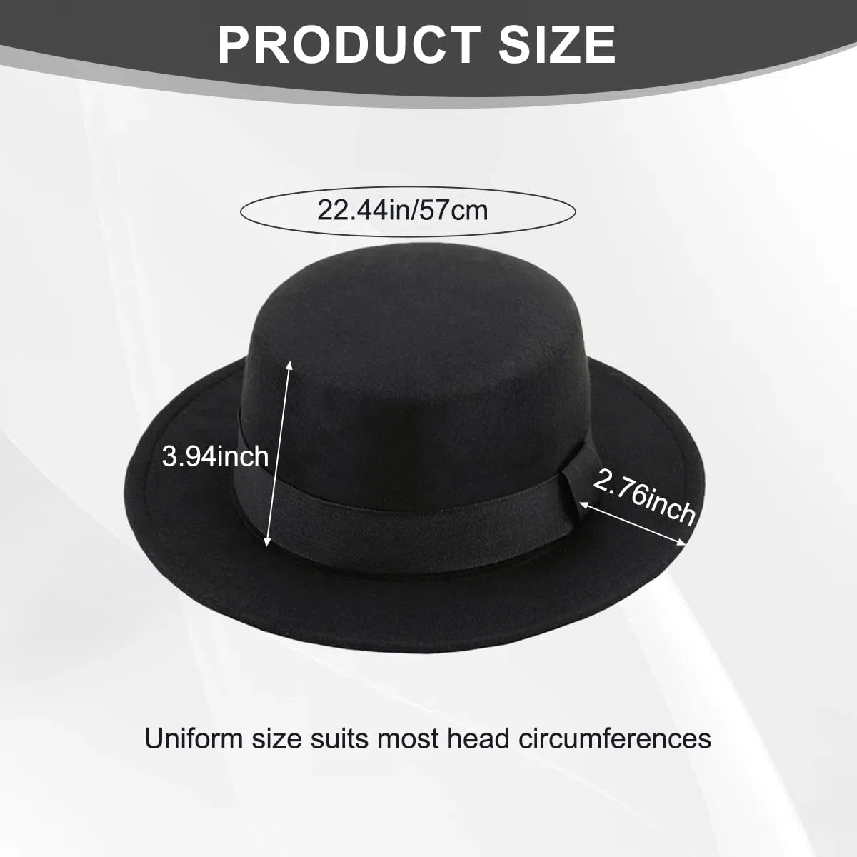 Chapeau Classique Noir Plat Bord Fedora Panama en Feutre - Église Derby à Tarte de Porc Jazz avec Ceinture pour Femmes Hommes