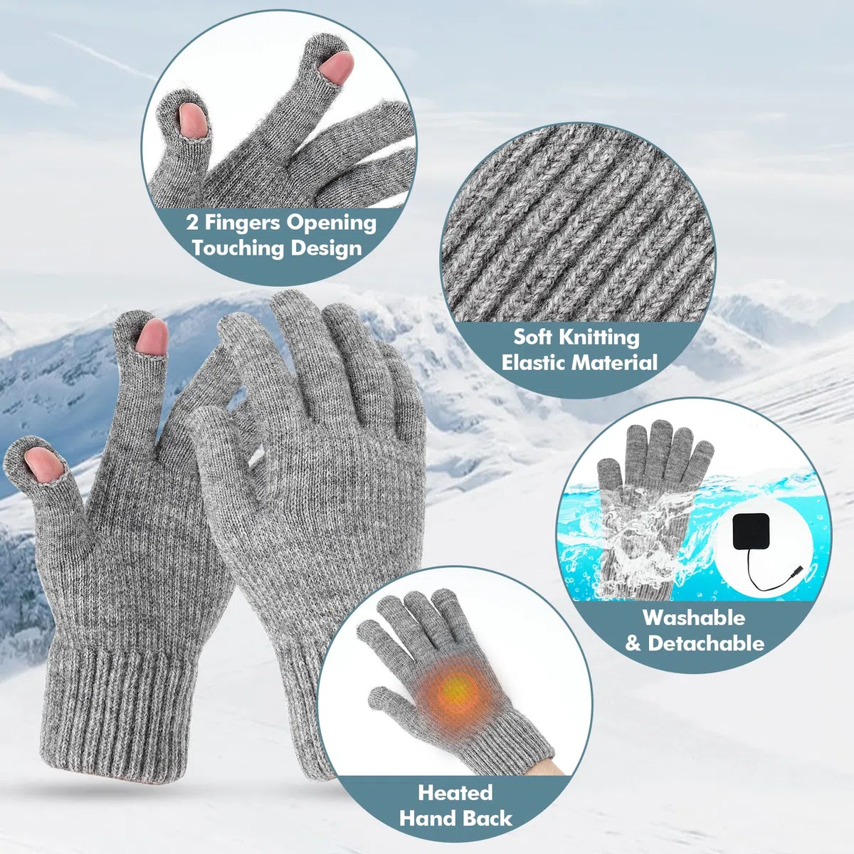 Gants Chauffants USB Avec 3 Niveaux de Température - Électriques Avec Ouverture du Pouce et de l'Index - Tricotés Pour Ordinateur Portable