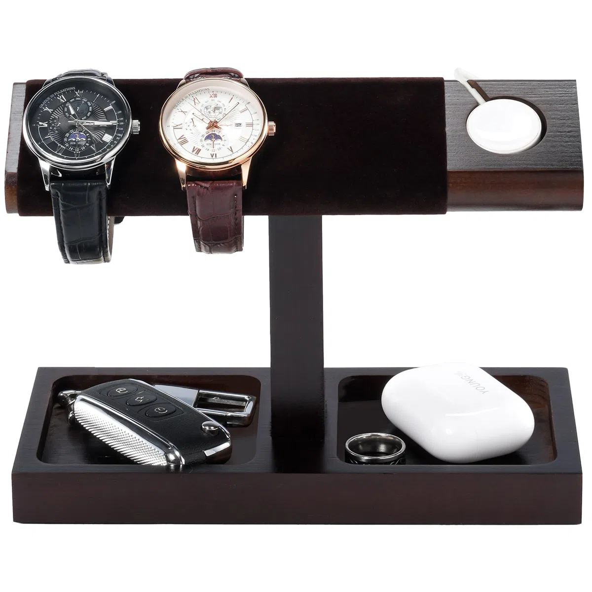 ProCase Support Montre Bois, Présentoir Montre, avec Un Emplacement de Chargement, Porte Bracelet -1 Niveau, Marron Foncé