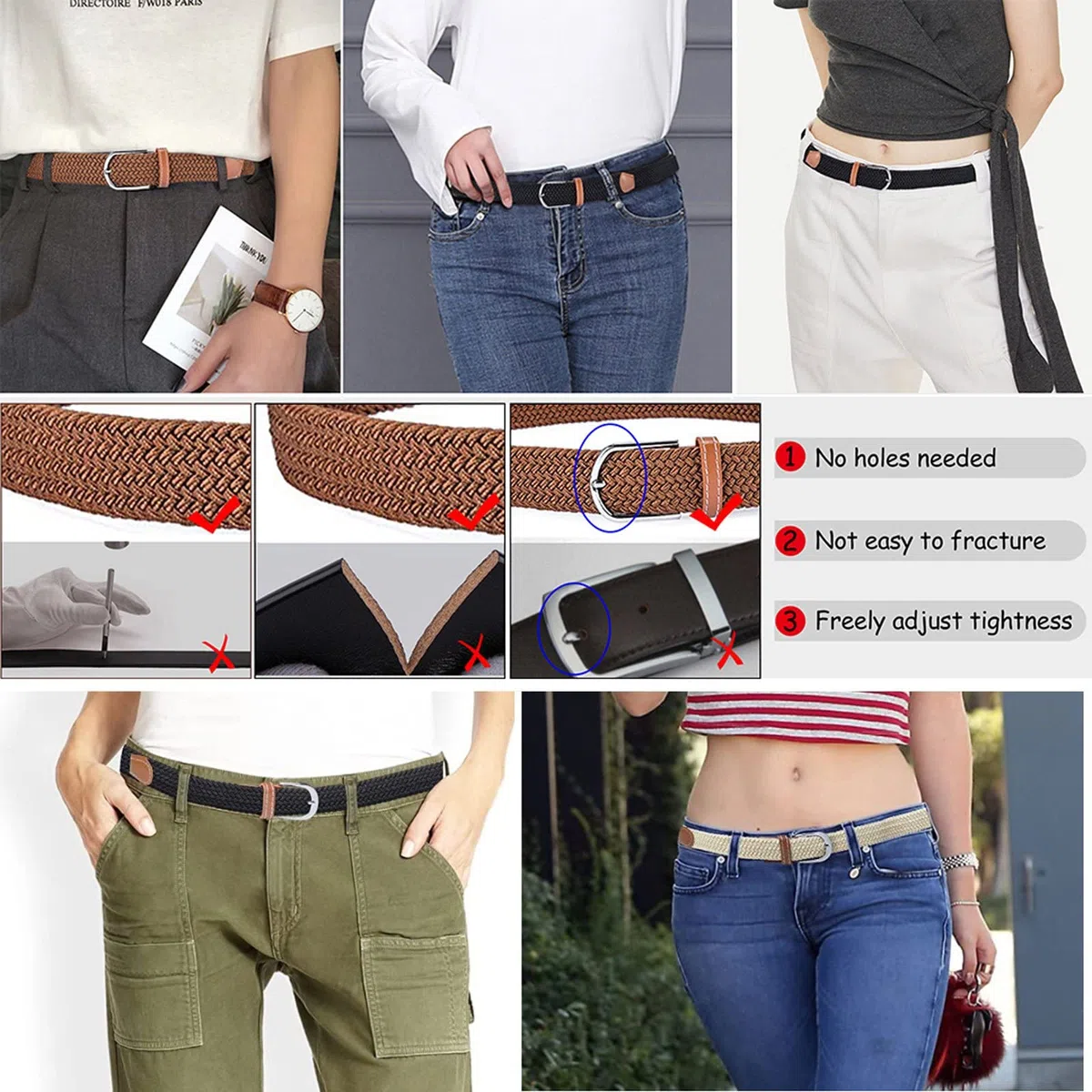 105-125cm Ceinture Elastique Tressée pour Femme Boucle Ceintures Homme Extensible 3.3cm de Large | Ceintures avec Boucle Extensible 3.3cm de Large