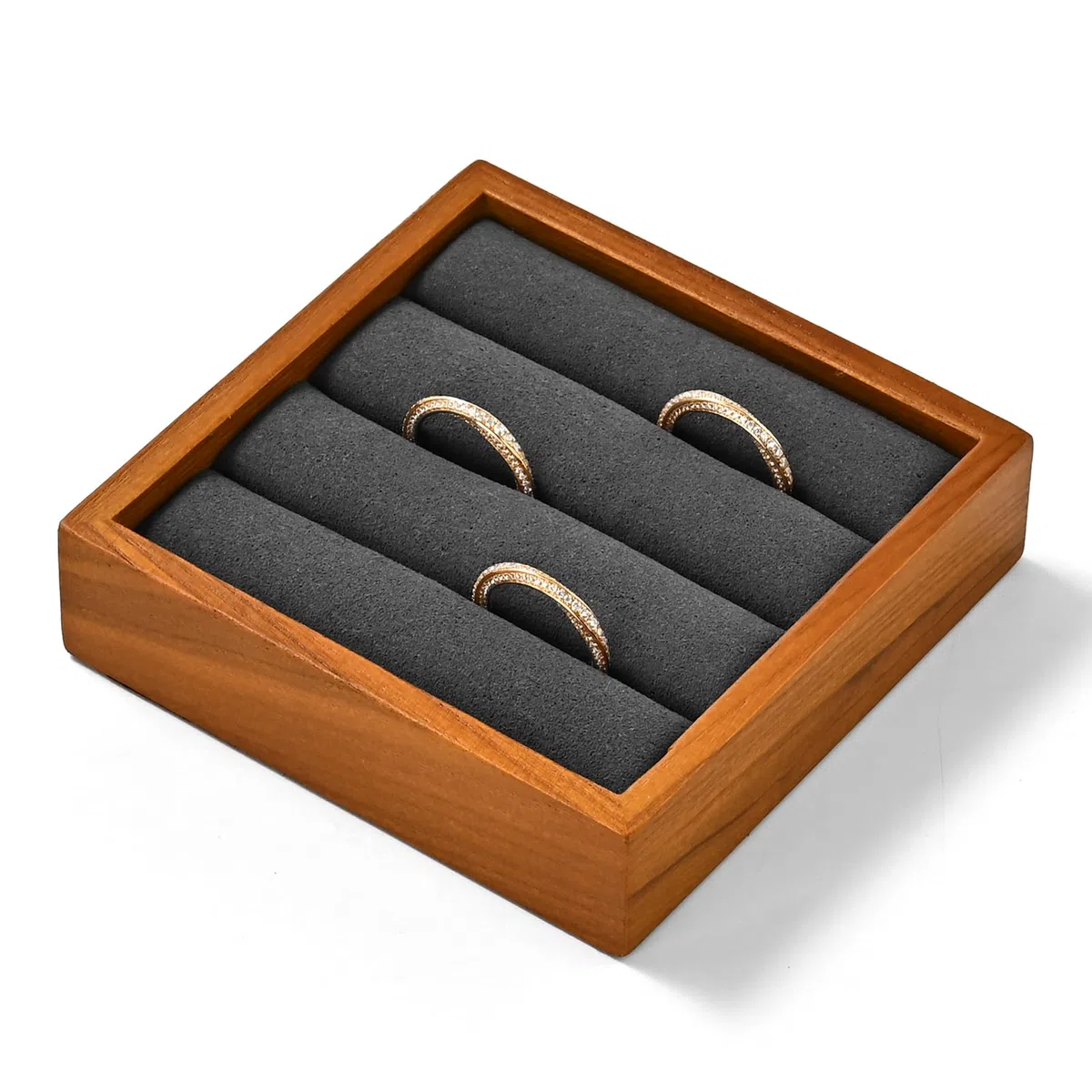 Oirlv Support à Bagues En Bois Massif Présentoir Plateau à Bagues Organiseur Support Boucles D'oreilles Pour Organiseur (Gris Foncé/Petit)
