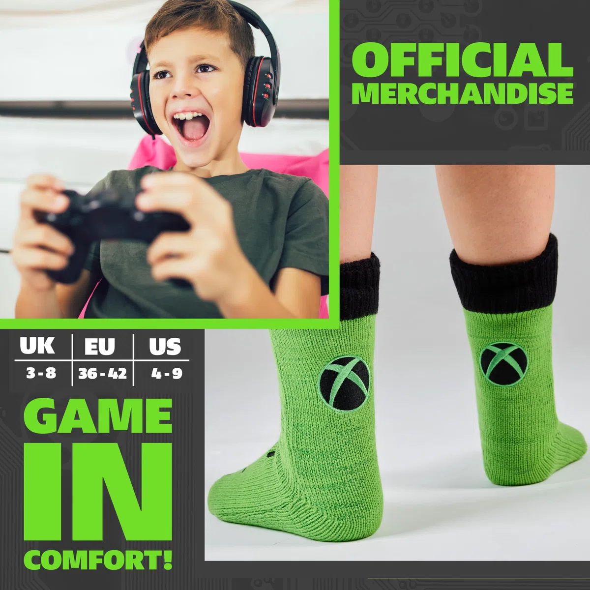 Xbox Chaussettes Chaussons Garçon Ado, Chaussettes Douces, Semelles Antidérapantes Intérieur Polaire Cadeau pour Gamer