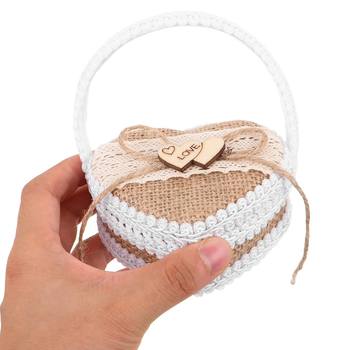 Toyvian Panier à Bagues avec Anse Portable en Toile de Jute Rustique Fait Main et Compact pour Jour de Mariage et Demoiselles D'honneur
