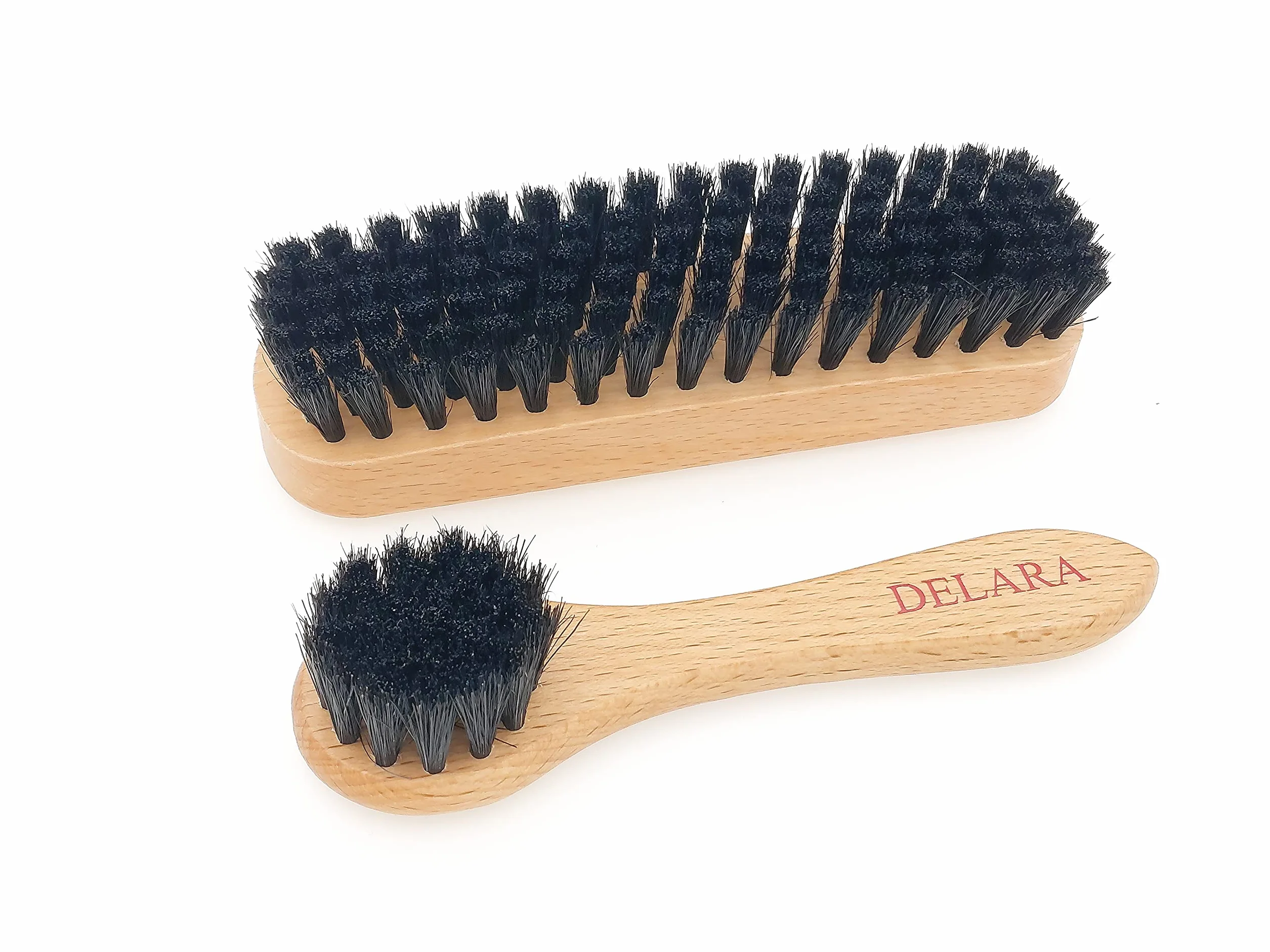DELARA Une Petite Brosse à Chaussures et Une Petite Brosse à Cirage en Poils naturels, Couleur: Noir