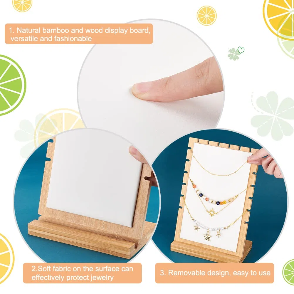 PandaHall Présentoirs de Collier en Bois 9 fentes Présentoir à Bijoux Organisateur de Collier Porte-colliers avec Cuir Souple pour L'été la Vente au Détail de Bijoux Neckalce Vente Maison, 9.5x17x25cm