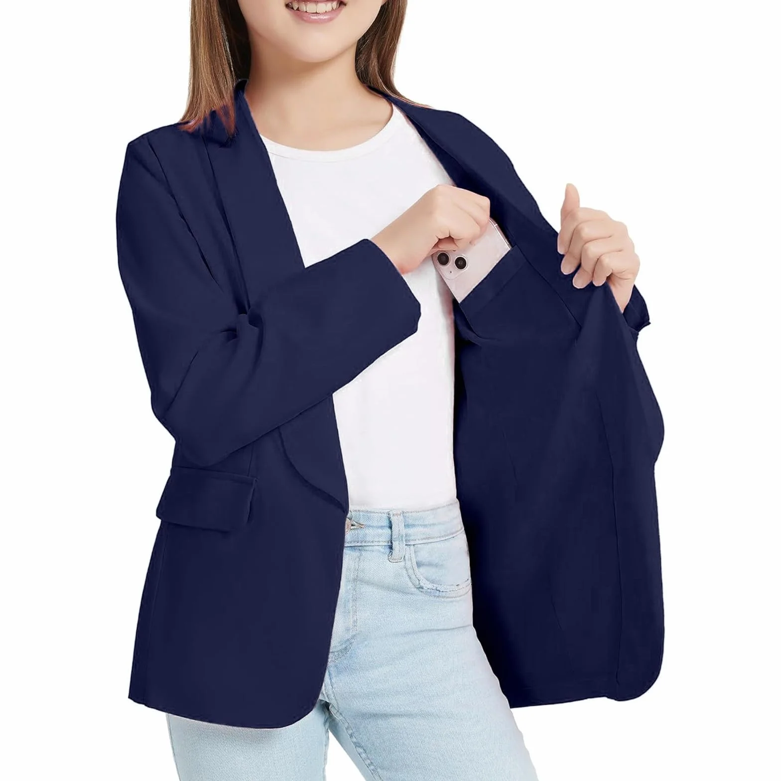 Blazers à Manches Longues pour Filles Col ChâLe Blazers Fille Veste De Costume Formelle avec Poche IntéRieure Printemps Elegant Manteau Enfant Veste Fille Couleur Unie 3-14 Ans