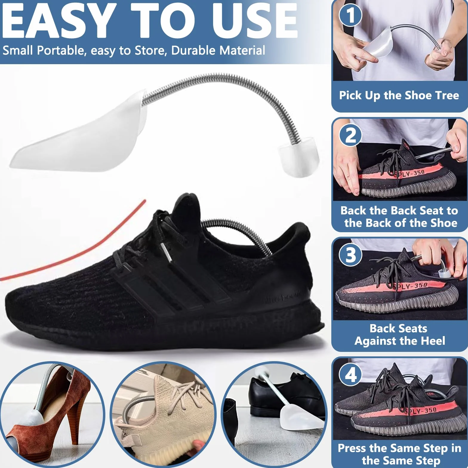 MOYKSRR Lot de 5 Paires Embauchoirs en Plastique, D'embauchoirs en Plastique à Longueur Réglable, Embauchoirs Chaussures avec Ressort Spirale, Taille Adaptable 39-47, Transparent
