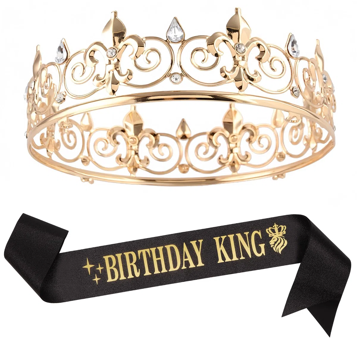Couronne de roi d'anniversaire et écharpe pour homme, ensembles de décoration d'anniversaire pour homme, cadeaux d'anniversaire pour hommes, décorations de fête d'anniversaire pour homme