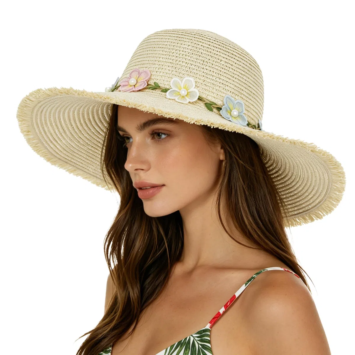 Chapeau de Soleil en Paille pour Femme, Large Bord UPF 50+, Chapeau de Plage été Pliable et Roulable pour Voyager