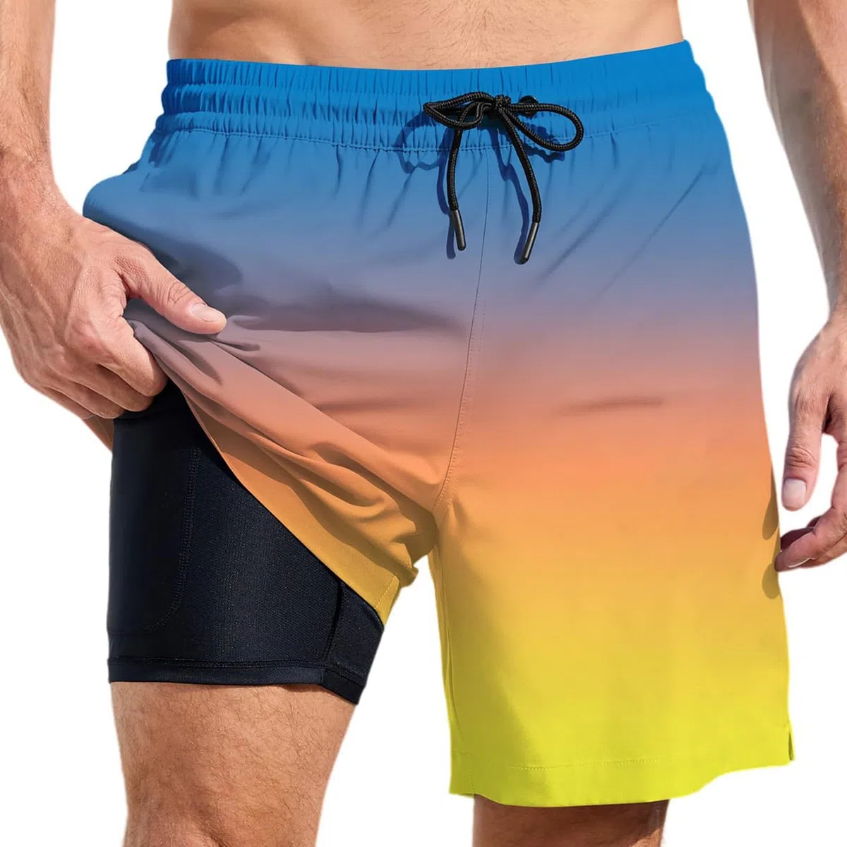 Générique Boxer De Bain Homme Short 2 en 1 avec Zip Poche Stretch Grande Taille Shorts Étanche Séchage Rapide Slip Maillot 2-en pour Marathon Natation Compression Running Court Maillots