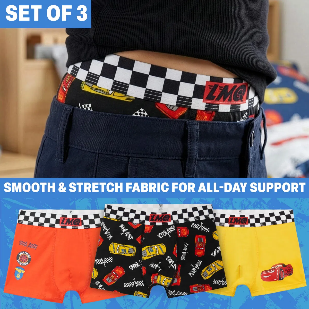 Disney Cars | Toy Story | Marvel Spidey Boxer Enfant Garcon, Lot de 3 Respirant Calecon, Ceinture Elastique sous Vêtements, Comfy Cadeau Garcon