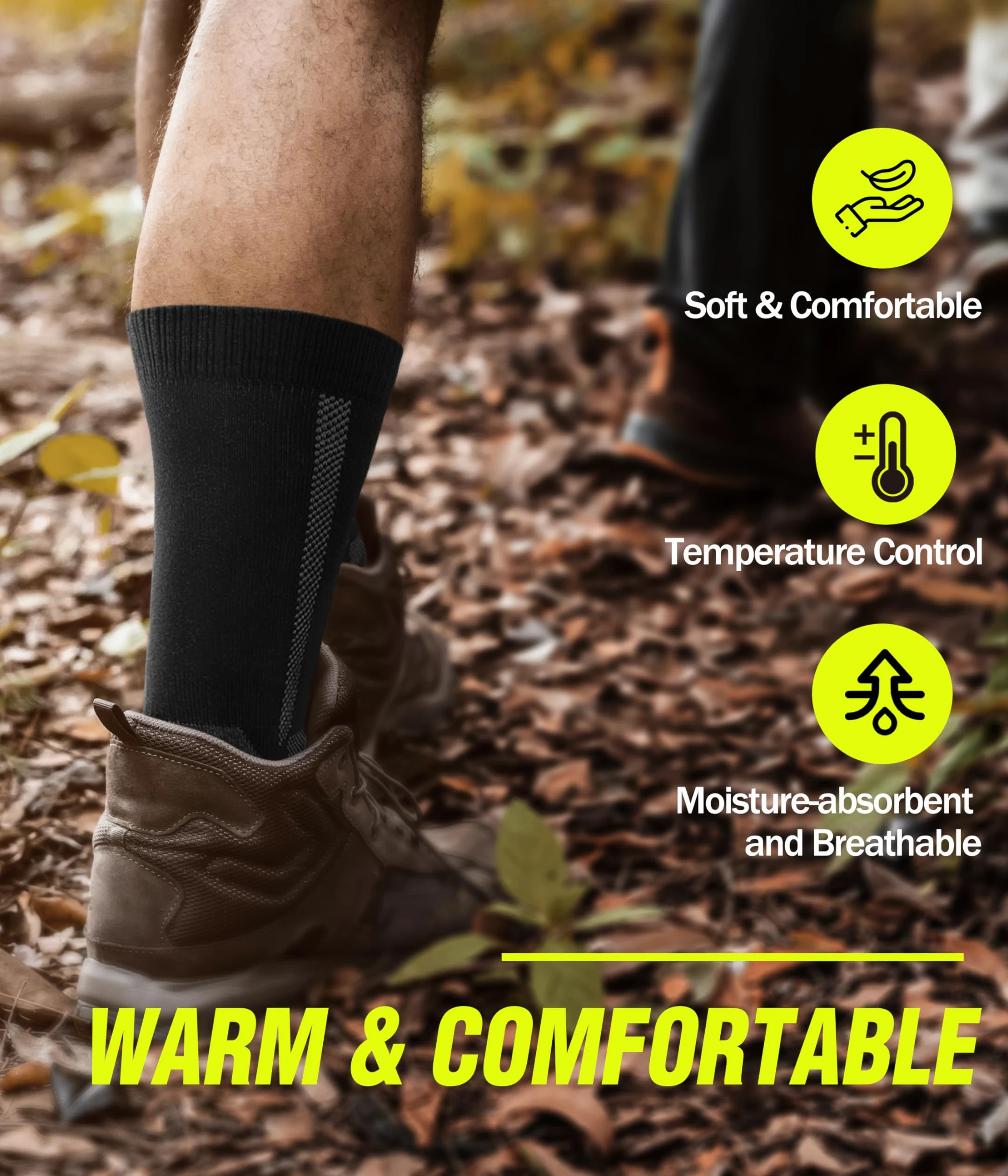 YESWEL 3 Paires Chaussettes Homme Femme, 60% Laine Mérinos Chaussettes Randonnée, Rembourrées Chaussette Chaudes Hiver Pour Trekking Running Sport