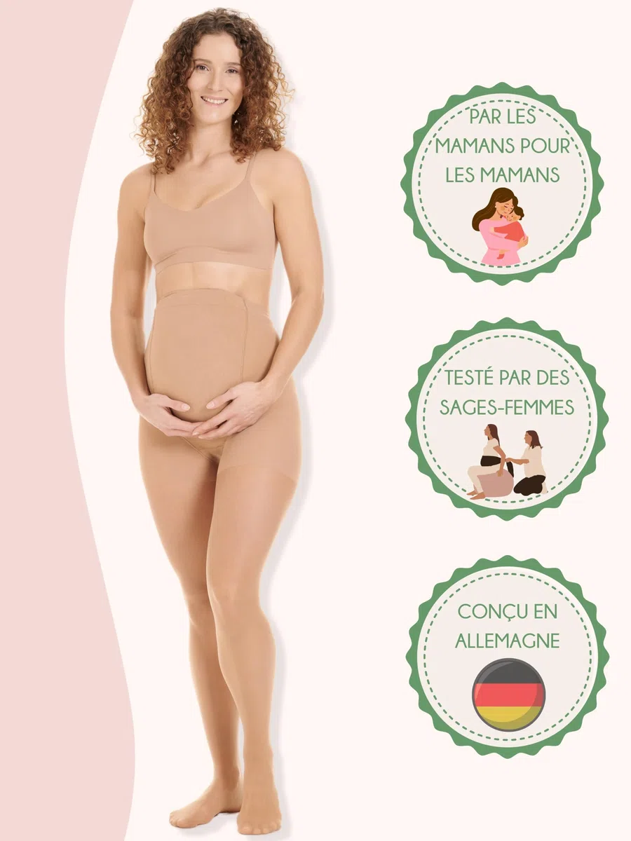 Herzmutter Collants grossesse femme Voile 20DEN - Collant de maternité transparents et mats - Beige, Noir - Lot de 1 & 2-1200