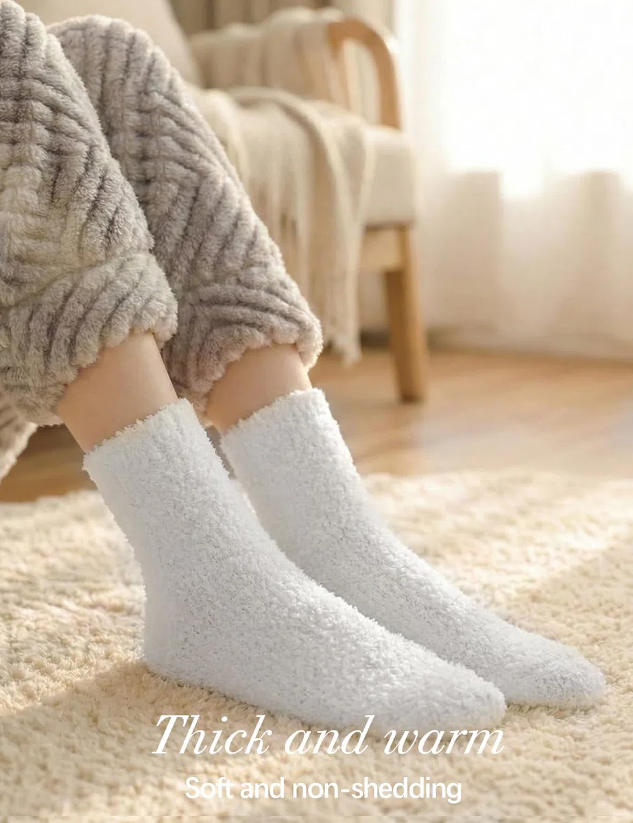 TOCONFFON Lot de 5,6,7 paires de chaussettes pelucheuses confortables pour femme