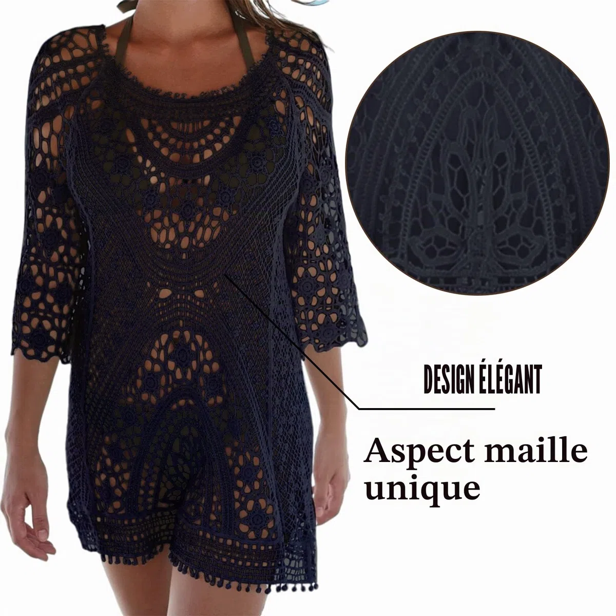 Cache-Maillots et Sarongs, Femme Maillot de Bain Dos Ouvert Robe de Maillot de Bain Bikini Dentelle au Crochet