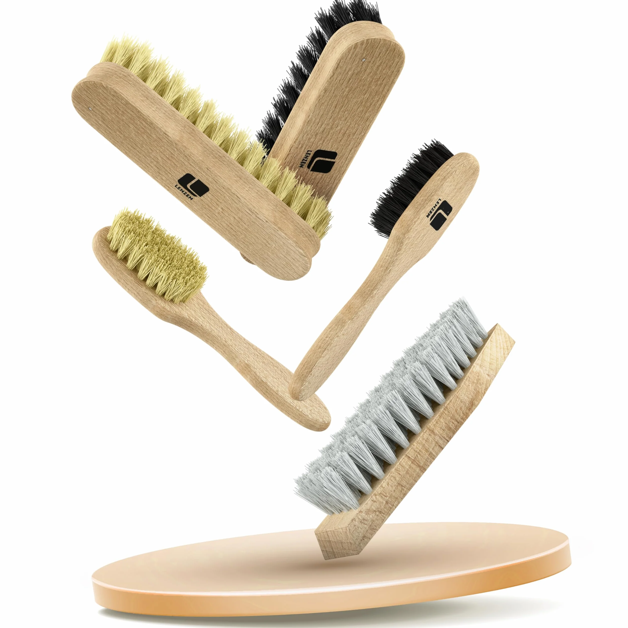 Set de Brosses à Chaussures I Kit de 5 Pièces: 2 Brosses de Polissage, 2 Brosses pour Appliquer le Cirage, 1 Brosse Dure pour le Nettoyage