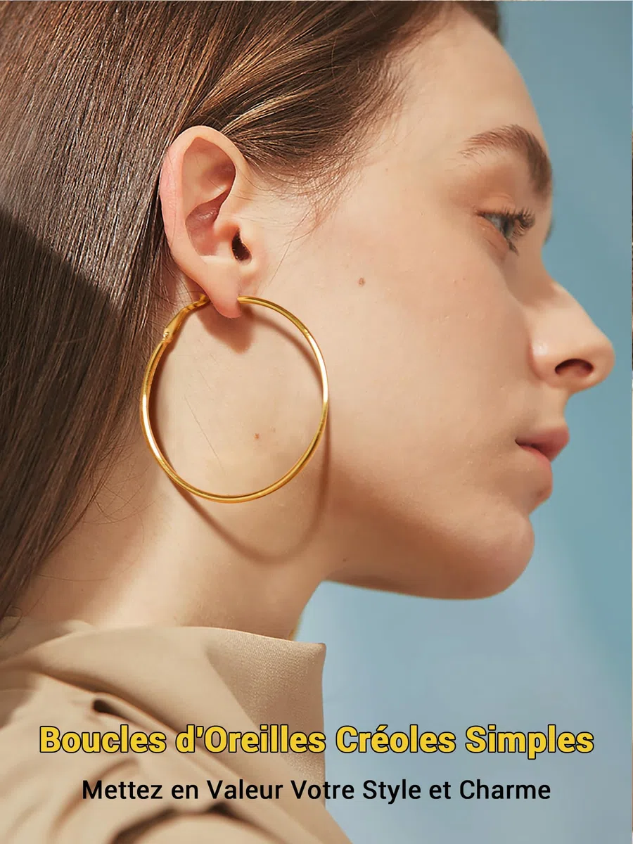 PROSTEEL Créoles Femme en Acier Inoxydable/Plaqué Or Boucles d'Oreilles Grands Anneaux de 20/30/50/60/70/80/90/100 mm, Women's Hoop Earrings
