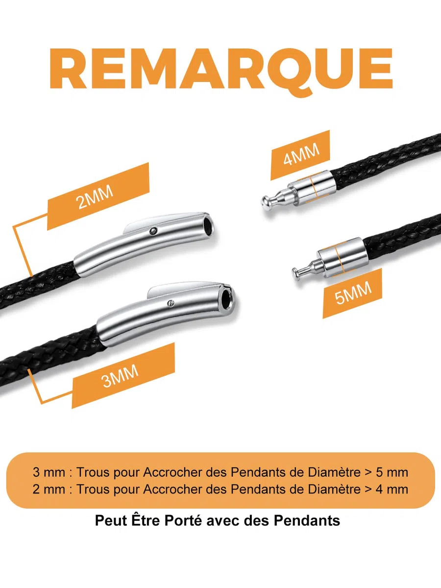Richsteel Collier en Cuir Noir Artificiel Tressé pour Hommes et Femmes-2mm/3mm Cordon pour Pendentif 40/46/50/56/61/66/71/76 cm-Bijoux Personnalisable Prénom Unisex Fantaisie