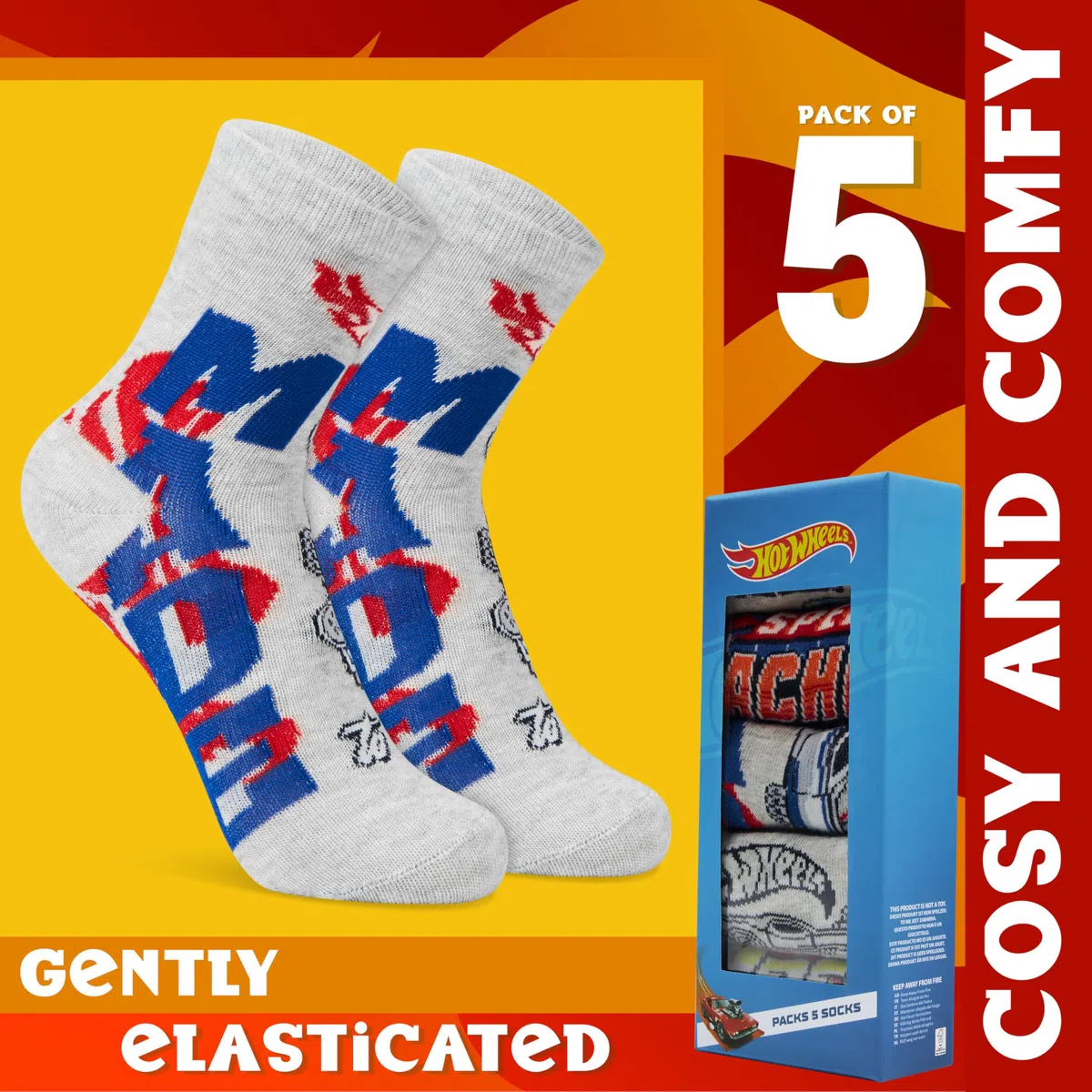 Hot Wheels Chaussettes Mi-Mollet Garçon, Coffret de 5 - Cadeau Enfant