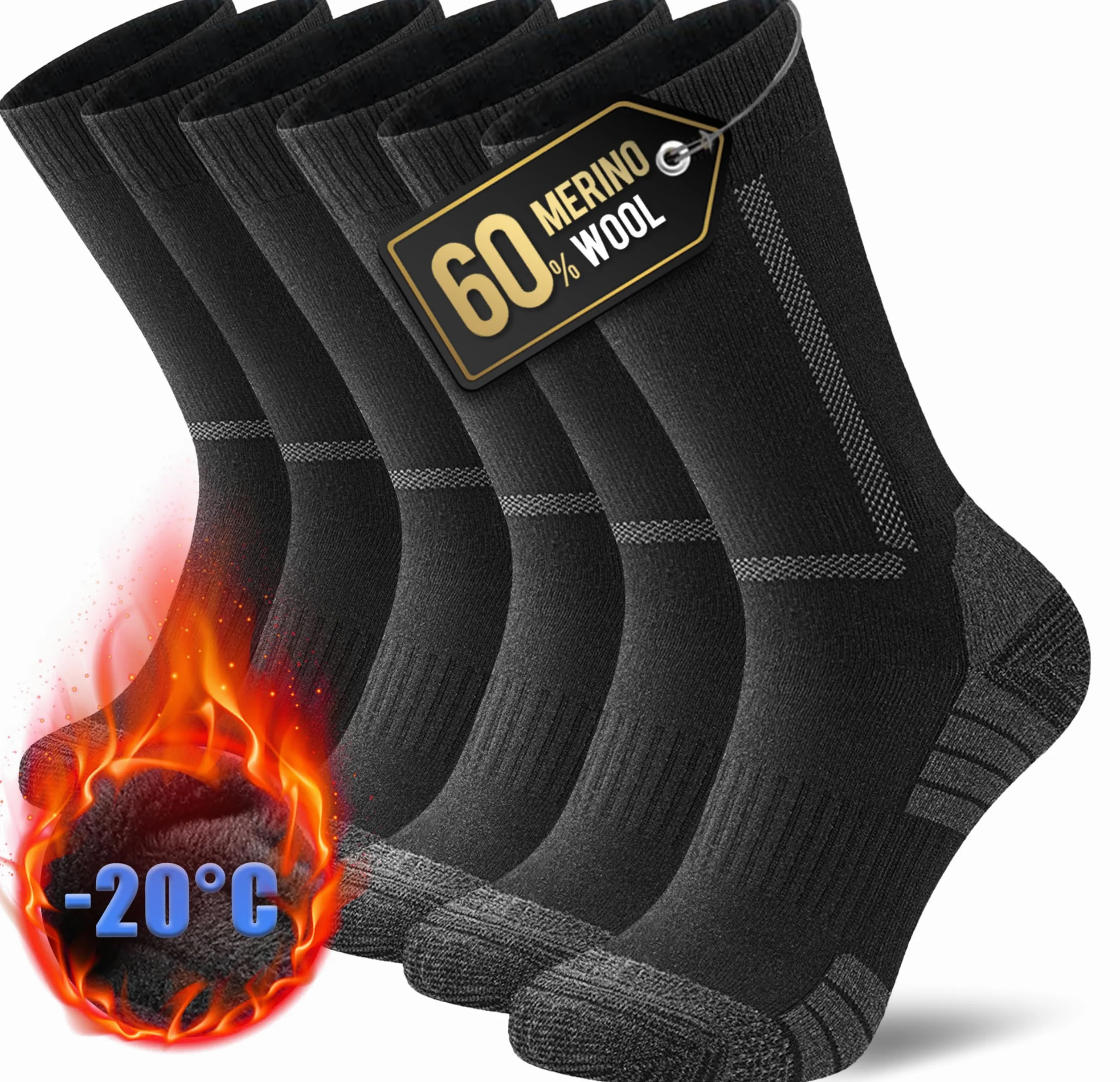 YESWEL 3 Paires Chaussettes Homme Femme, 60% Laine Mérinos Chaussettes Randonnée, Rembourrées Chaussette Chaudes Hiver Pour Trekking Running Sport