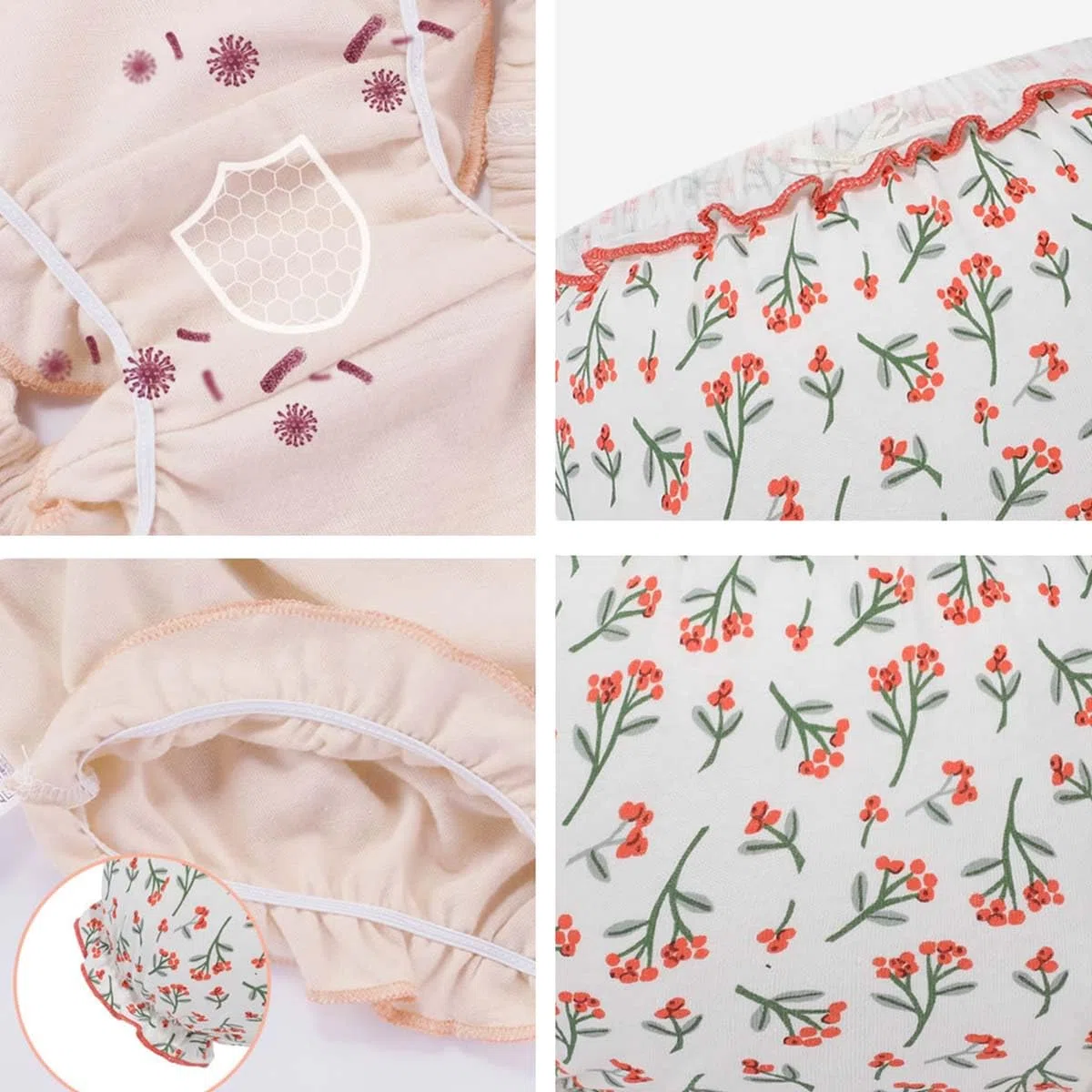 Lot de 4 Bloomer Bébé Fille Culotte en Coton avec Volants Princesse Short Couvre-Couche Mignon sous-Vêtements Souple Pantalon Respirant Volants Slips Elastique pour Tout-Petit Enfant 1-4 Ans