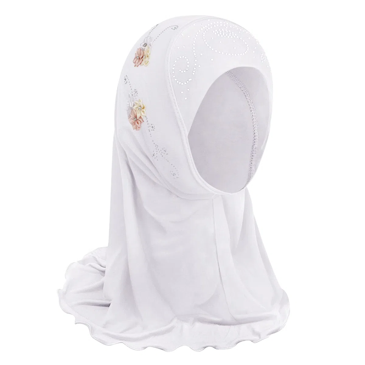RUIXIA Hijab à Enfiler pour Fille Foulard Musulmane Fille Turban Musulmane en Mousseline pour Fille Foulard Islamique Châle Islamique avec Décoration en Motif de Fleur pour Fille de 3-7 ans