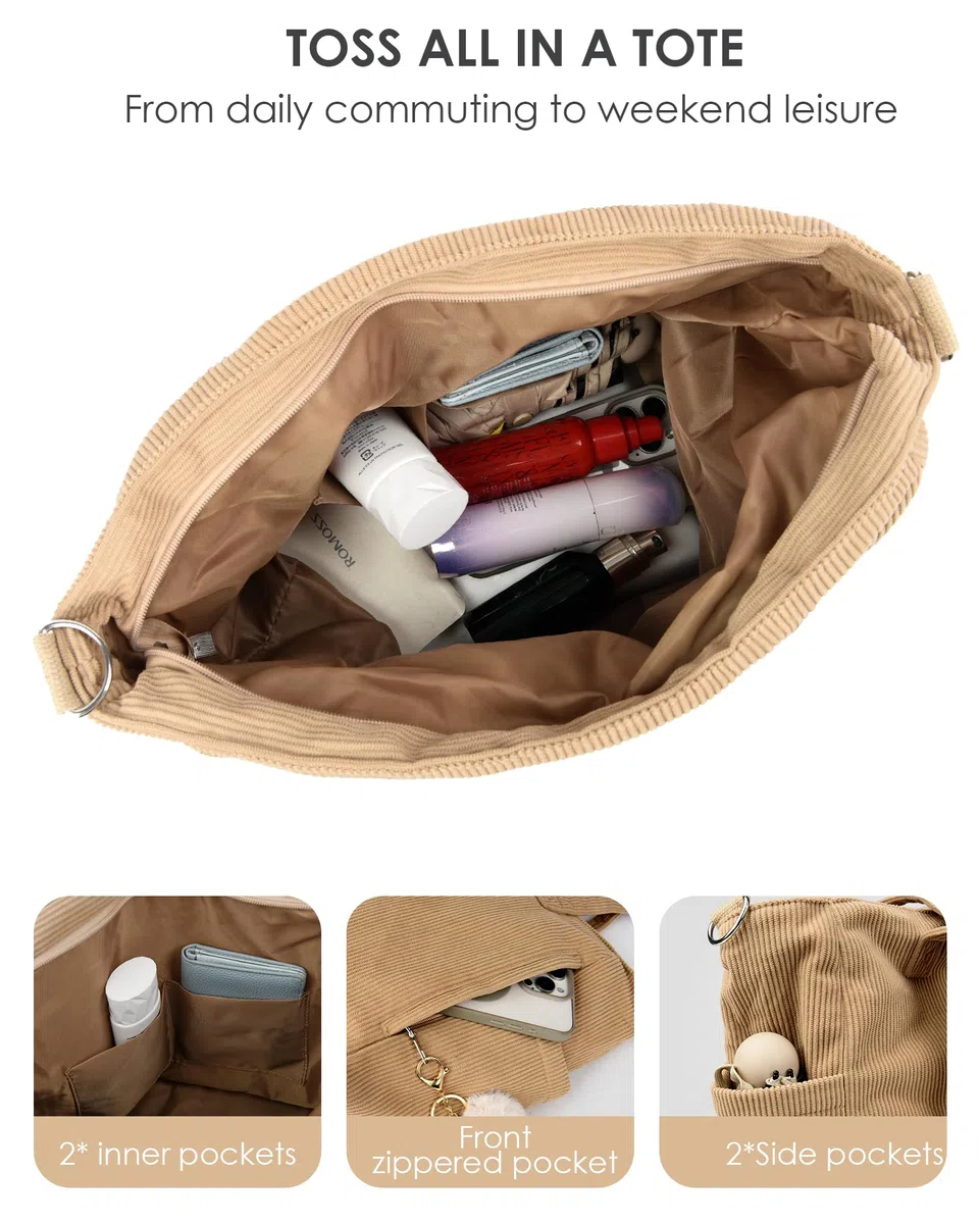 Makukke Cord Tote Bag Shopper Sac Femme Sac à bandoulière Grand sac à main Sacs à bandoulière pour le travail Bureau Voyage Shopping École