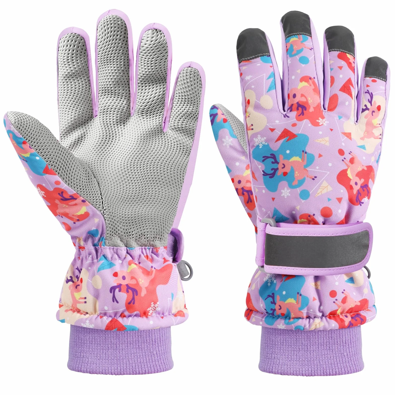 QKURT Gant de Neige pour Enfants Gant de Ski pour Enfants Gant Thermique Coupe-Vent d'hiver Mitaine de Sports de Plein air antidérapante avec Poignet côtelé tricoté,aux Filles et garçons de 2 à 9 Ans