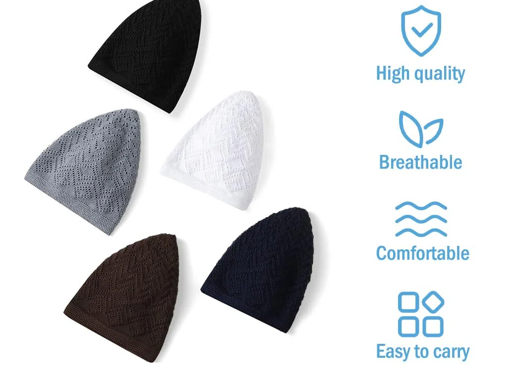 Anlising 5PCS Chapeau Homme Kufi, Chapeau Musulman Kufi, Bonnet Priere Islamique, Chapeaux Musulmans Kufi, Musulman Bonnet Tricot Crochet, pour Musulmans, Islam, Hommes, Femmes (5 Couleurs)