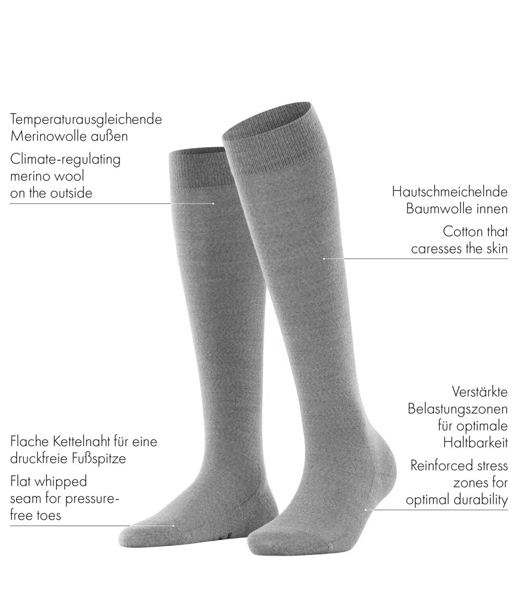 FALKE femme Softmerino chaussettes longues respirantes régulation climatique anti-odeur laine coton montantes fines unies élégantes couture plate aux orteils chaudes 1 paire