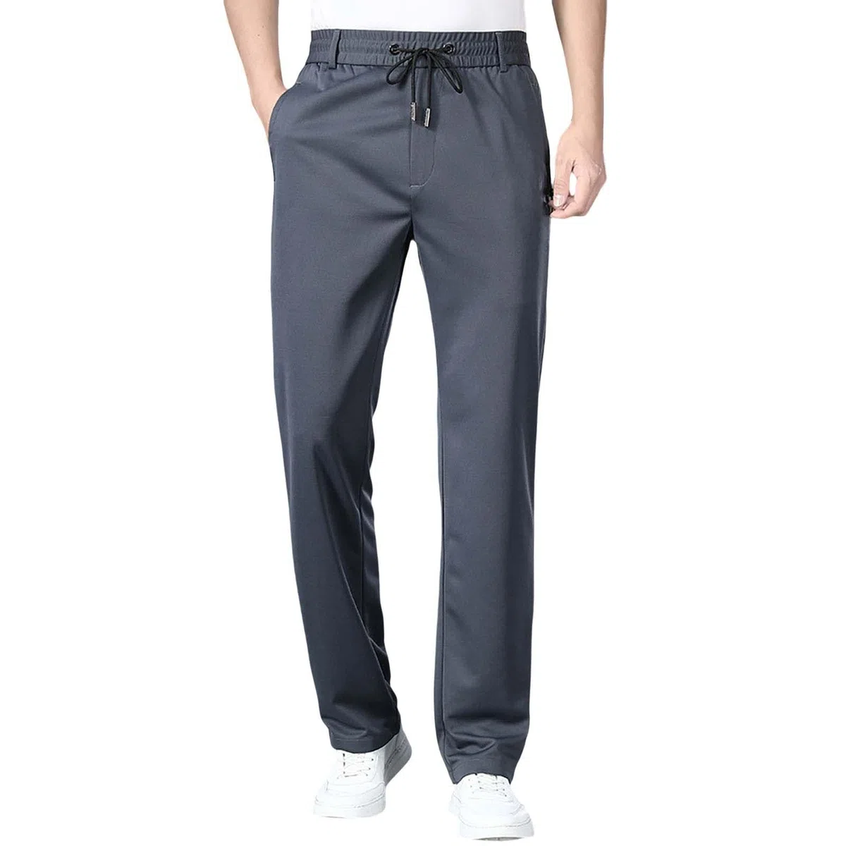 Pantalon habillé pour homme, coupe ajustée, pantalon de bureau extensible, taille élastique, cordon de serrage avec poches, pantalon formel et décontracté, couleur unie, pantalon décontracté