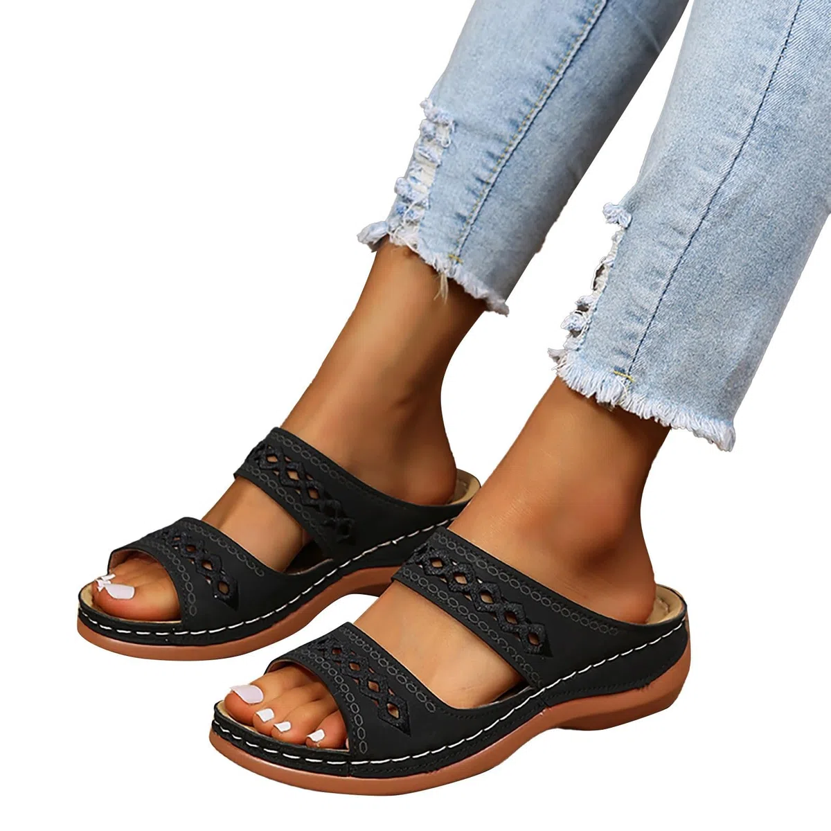Mule Femme Été Sandales D'Été À Semelles Compensées Pour Femmes, Chaussures Décontractées Bout Ouvert, Couleur Unie, Respirantes Et Semelle Souple Chaussons Orthopédiques Sandale Orthopédique