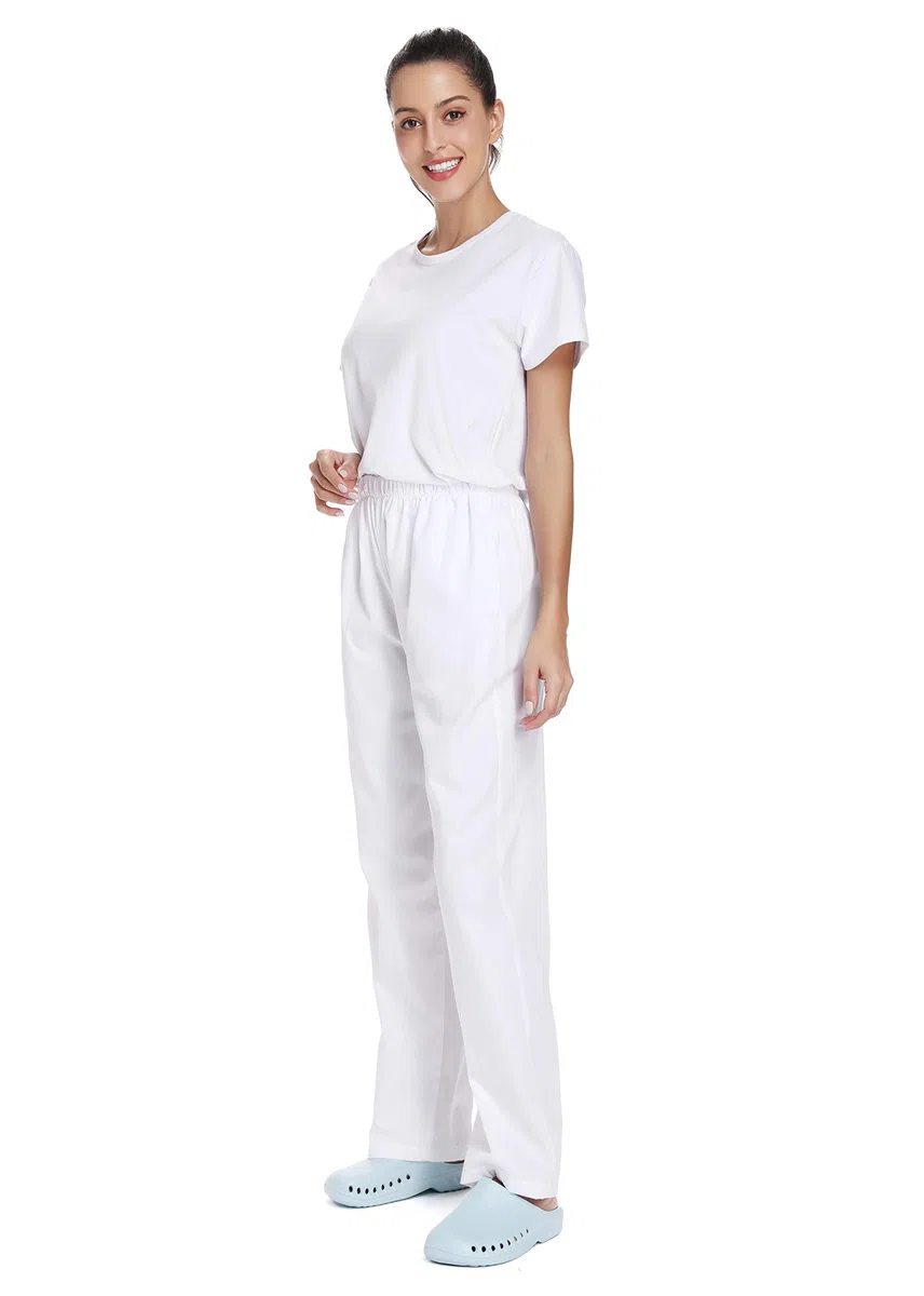 Femme Pantalon de Travail Blanc Pur Pantalons Taille Elastique pour Coton Opaque