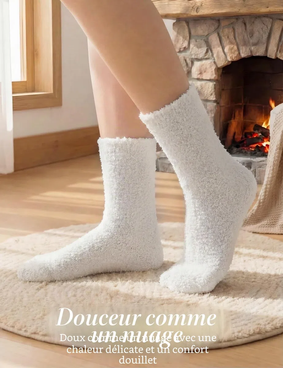 TOCONFFON Lot de 5,6,7 paires de chaussettes pelucheuses confortables pour femme
