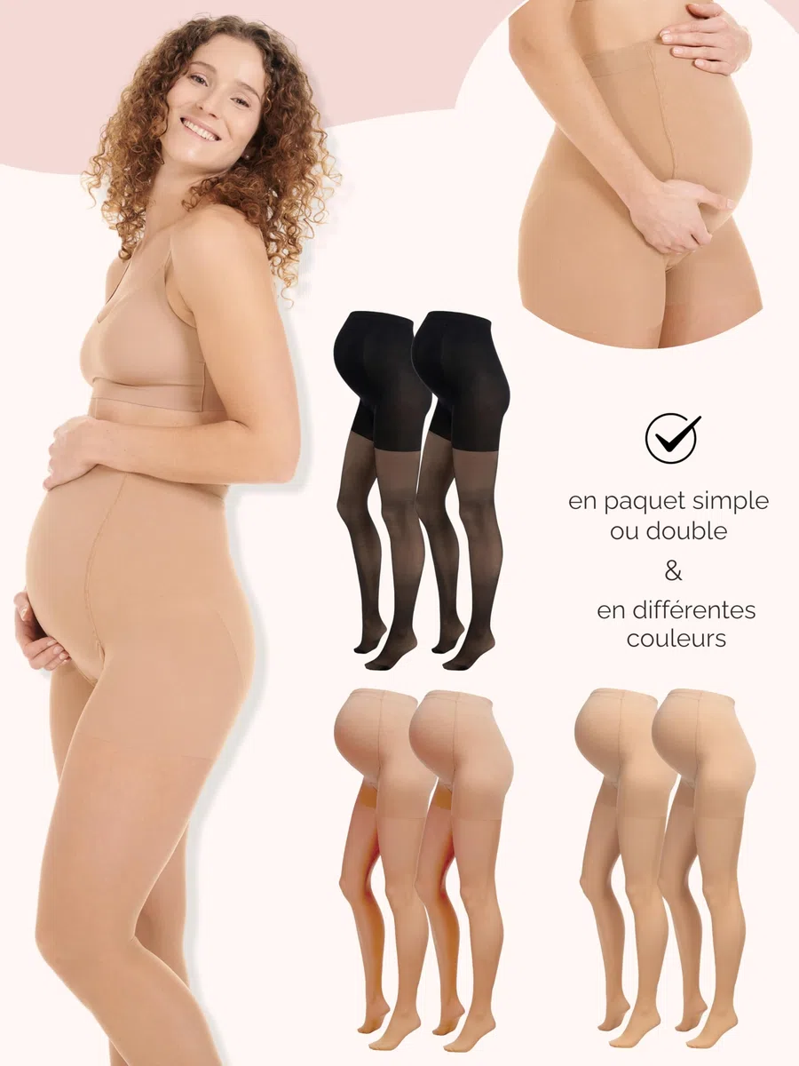 Herzmutter Collants grossesse femme Voile 20DEN - Collant de maternité transparents et mats - Beige, Noir - Lot de 1 & 2-1200
