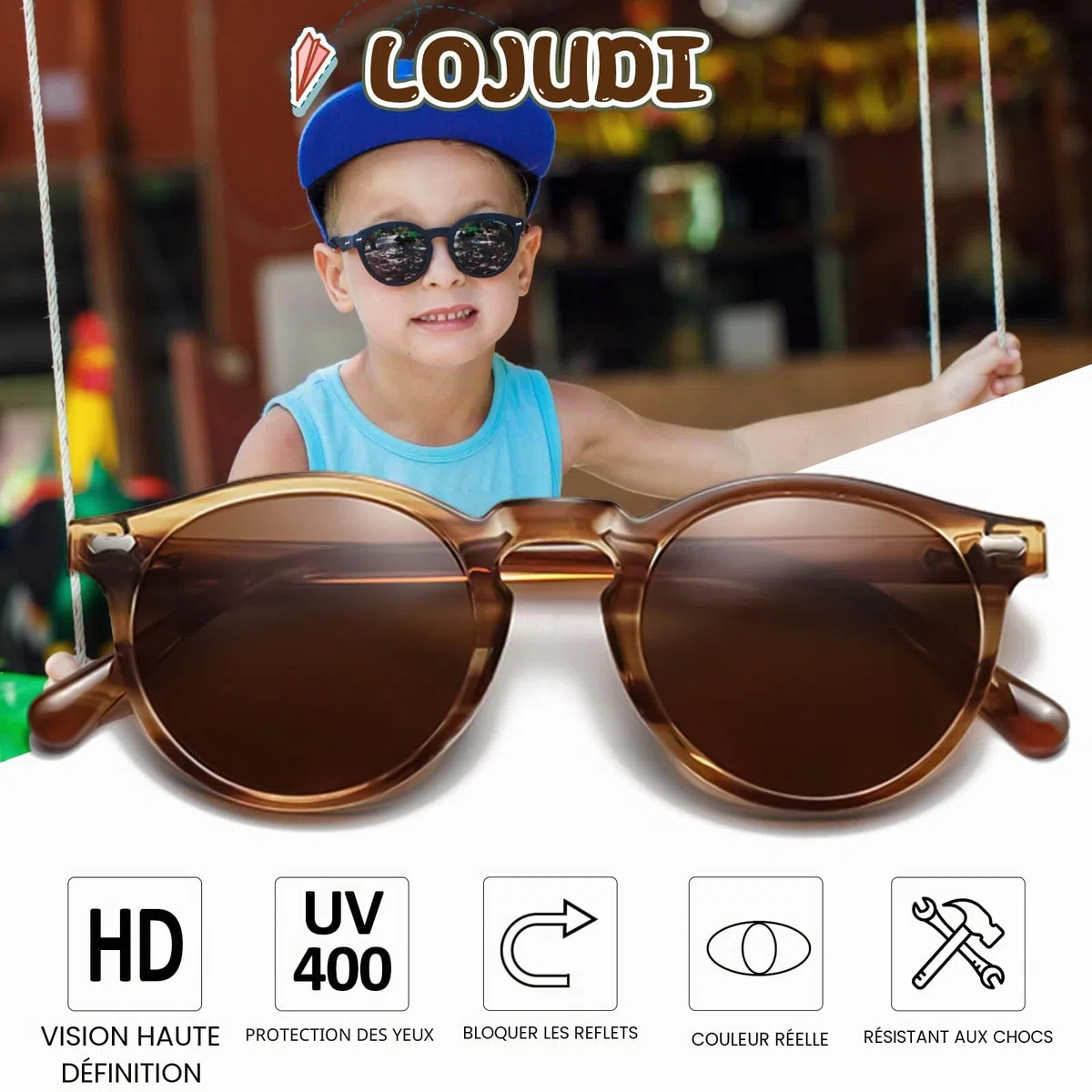 Lunette de soleil Enfant Fille Garçon - Polarisées Protection UV400 Rond Mode Monture Souple Lunettes Soleil Enfants pour 3 à 12 Ans