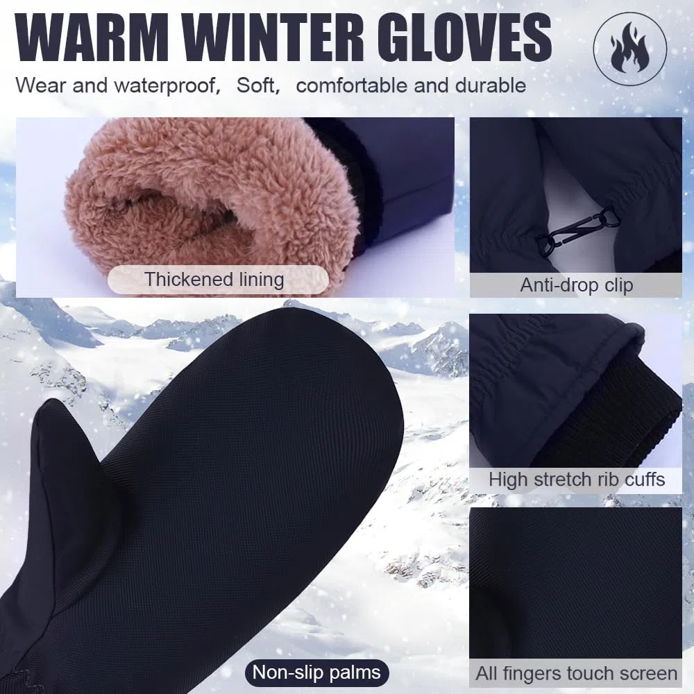 Bseical Gants Et Moufles Femme, Moufles Ski Homme, Gant Tactile, Gant Peluche Hiver Coton Thermique De Sport Moto Ski Velo VTT Cyclisme Impermeable Noir