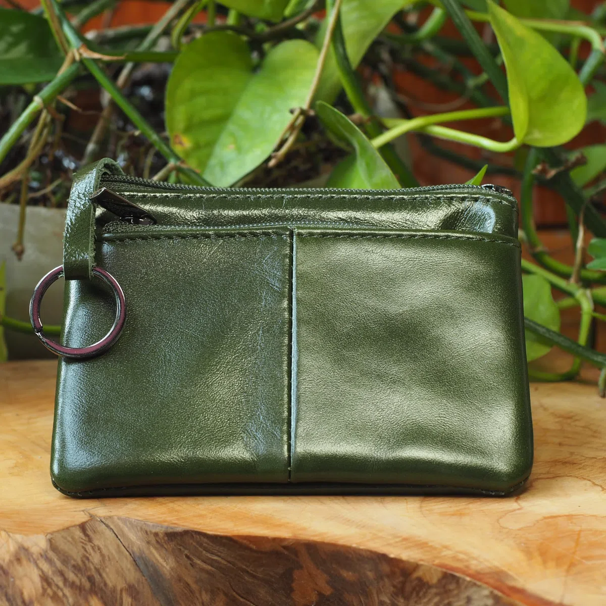 Étui à clés en cuir véritable édition spéciale, étui à clés pour femme, homme, enfant, porte-monnaie compact fait à la main spécial, vert, Weihnachtsbaum M, Poche pour carte d'identité