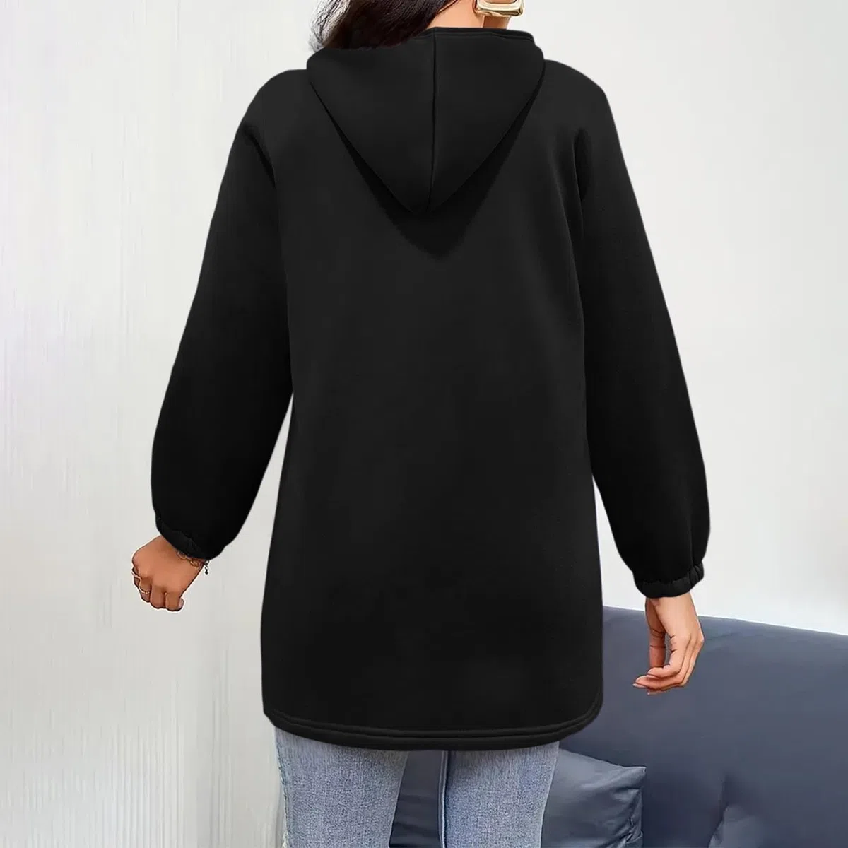 RLEHJN Sweat Long Femme Avec Capuche Sweat À Capuche Basique Zippé Pour Femmes Veste Manches Longues Femme Avec Poches Sweatshirt Manteau Long Avec Cordon De Serrage Outwear Loisirs
