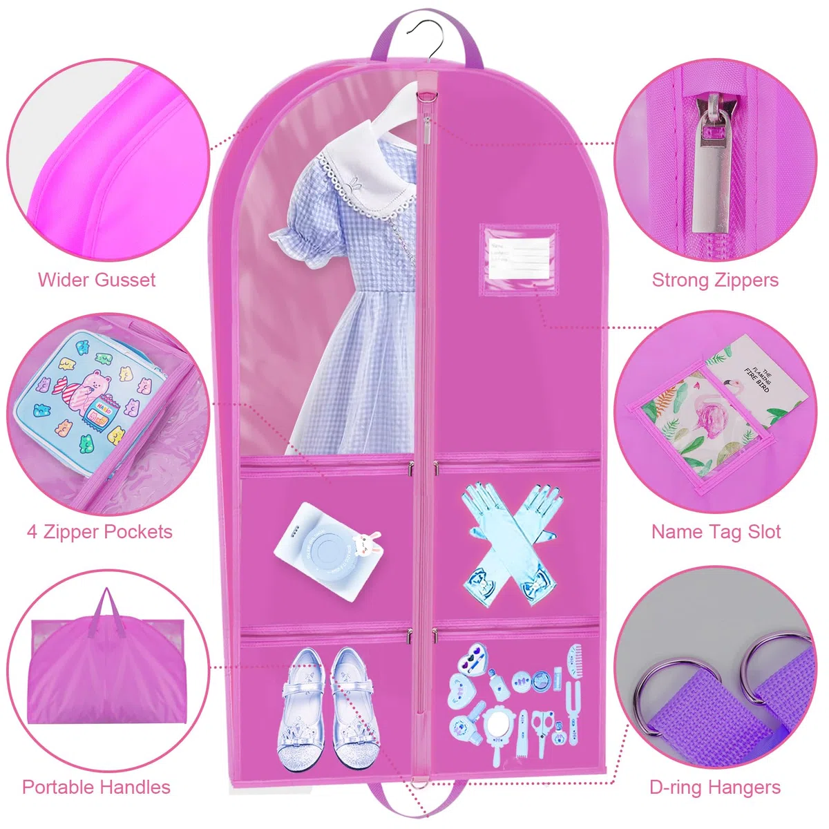 40" Sac de Costume pour Filles avec Gousset/Poches/Poignées, Pliable Housses de Vêtements de Costume de Danse, Anti Poussière Etanche Housses de Protection pour Compétitions Voyage Récitaux Concours