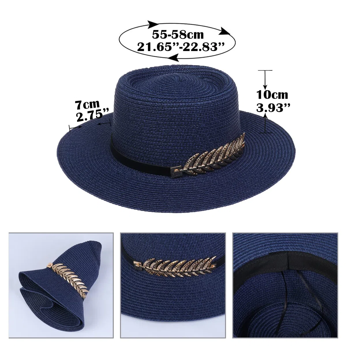 Femme Chapeau de Paille Panama Large Bord avec Boucle Capeline Eté Anniversaire Camping Plage