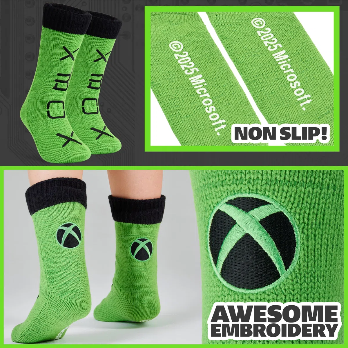Xbox Chaussettes Chaussons Garçon Ado, Chaussettes Douces, Semelles Antidérapantes Intérieur Polaire Cadeau pour Gamer