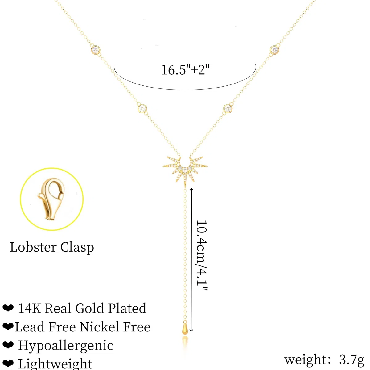 Collier Longue en Y pour Femme, Colliers Lariat Plaqué Or 14k avec pendentif en Forme de Soleil Collier en Cristal or en Y Cadeau Bijoux pour la Fête des Mères