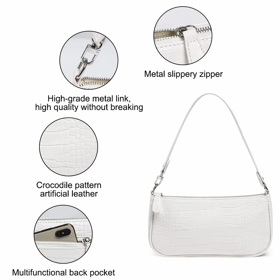 Aucuu Sac à Bandoulière en Cuir pour Femme, Mini Sac à Main avec Motif Crocodile Rétro en Cuir PU Souple, Petit Sac à Bandoulière Classique pour Femme des années 90 Mini Sacs avec Chaîne
